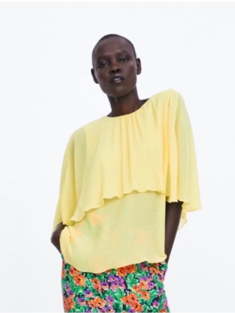 Zara Pale Yellow Layered Flutter Sleeve Tunic